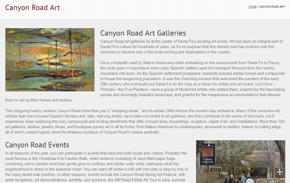 Canyon Road Landing Page