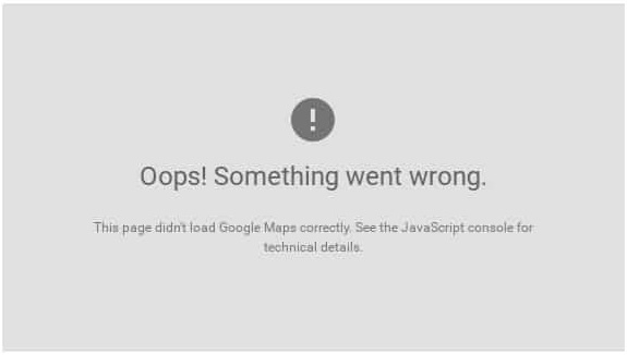 Google Maps error with incorrect settings