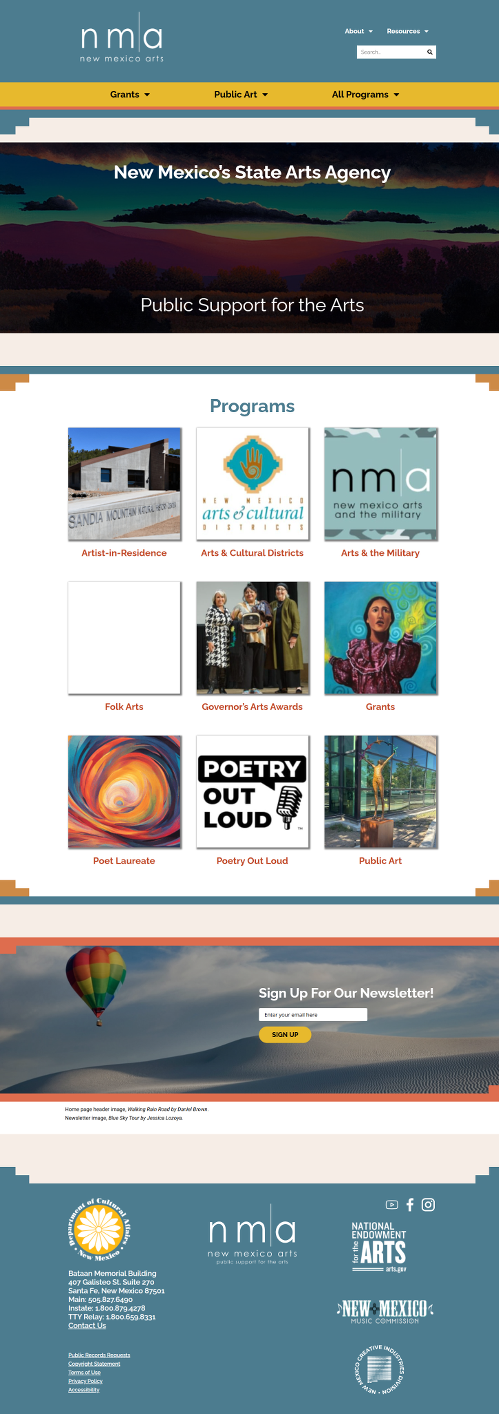 New Mexico Arts - Home page view