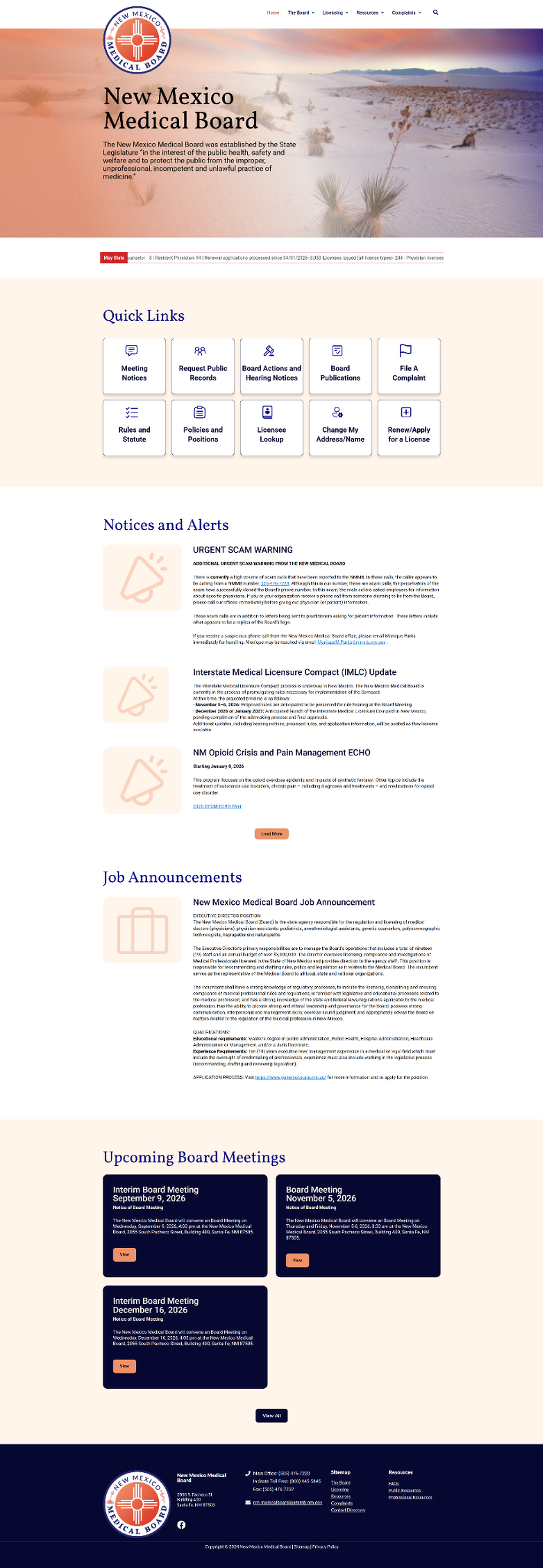 New Mexico Medical Board - Home page view