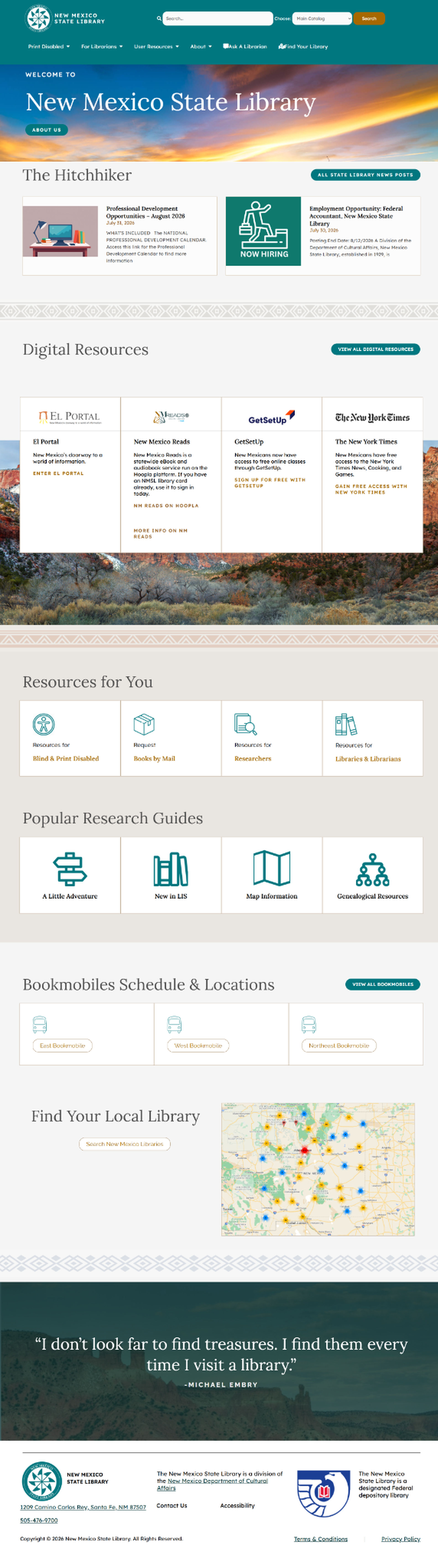 New Mexico State Library - Home page view