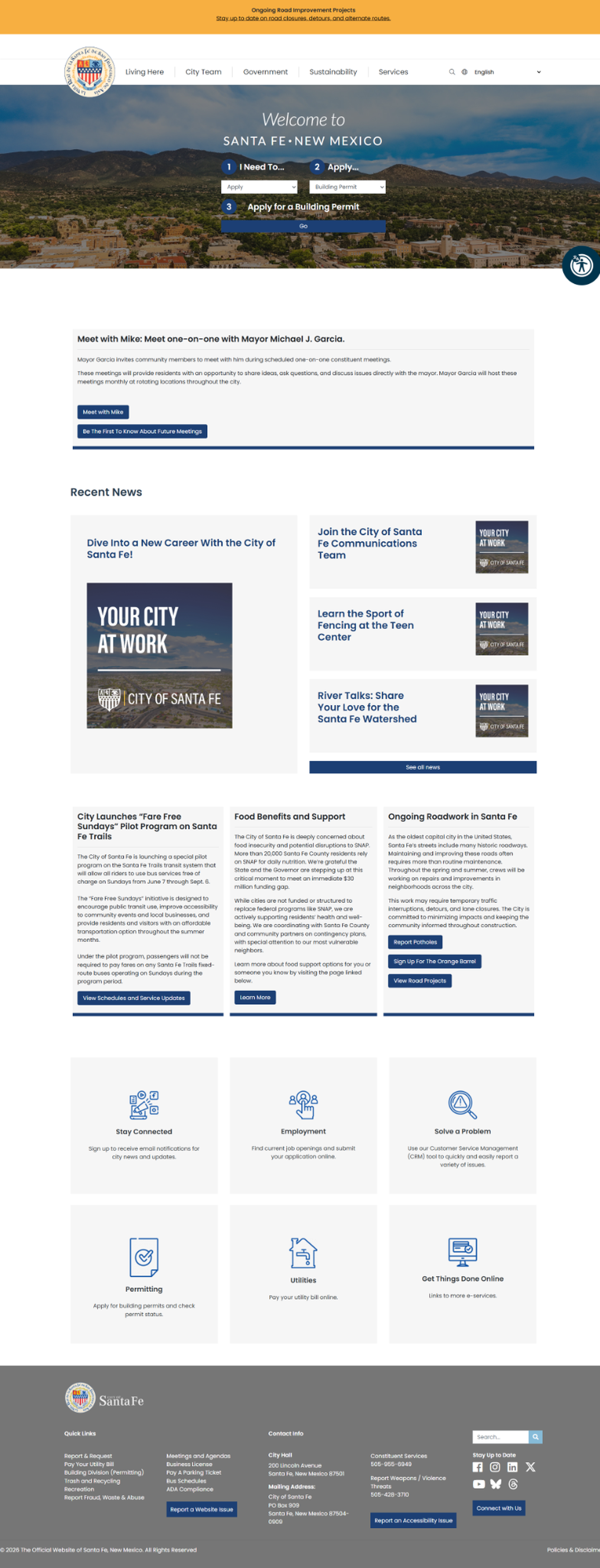 City of Santa Fe - Home page view