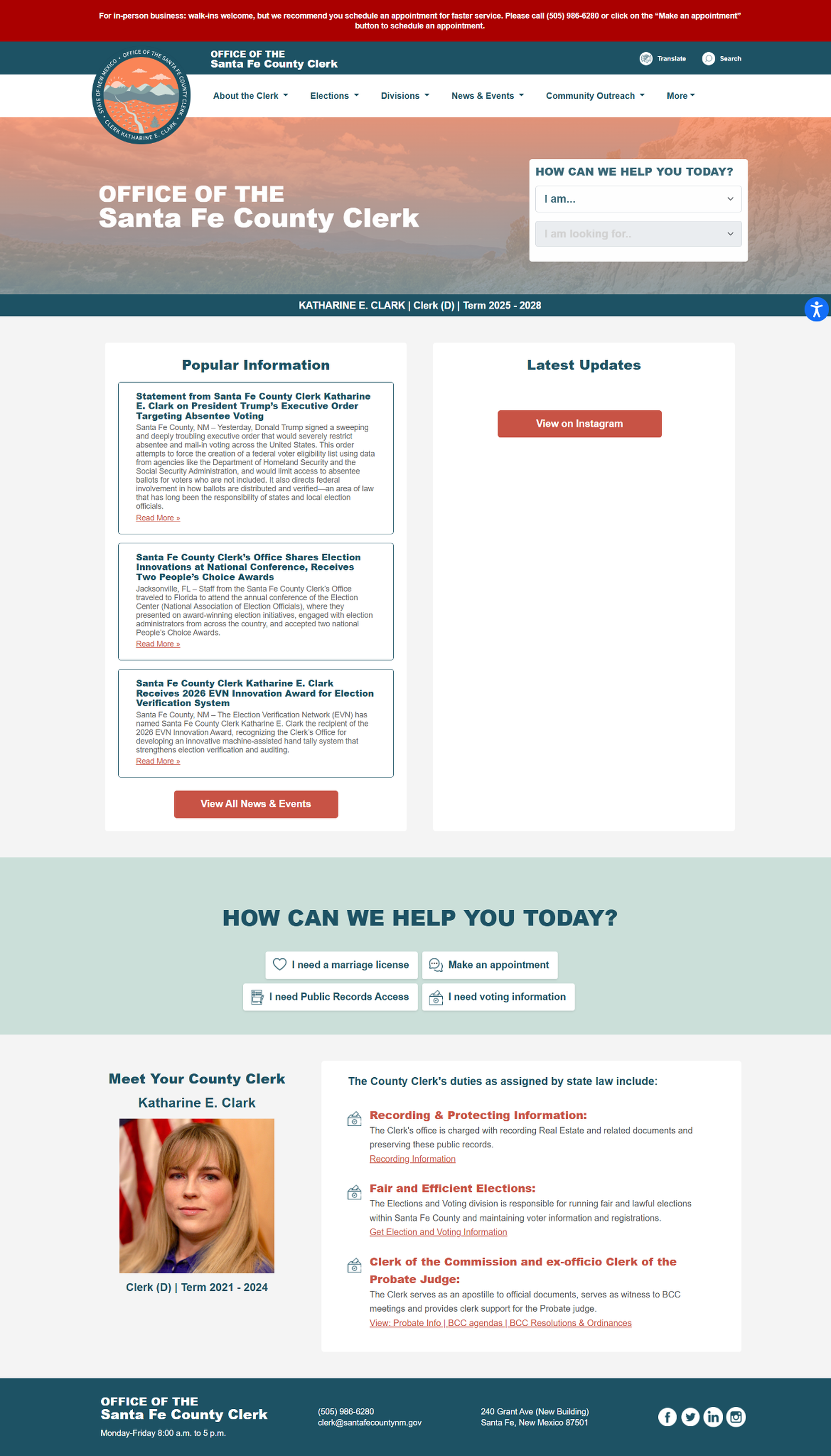 Santa Fe County Clerk - Home page view