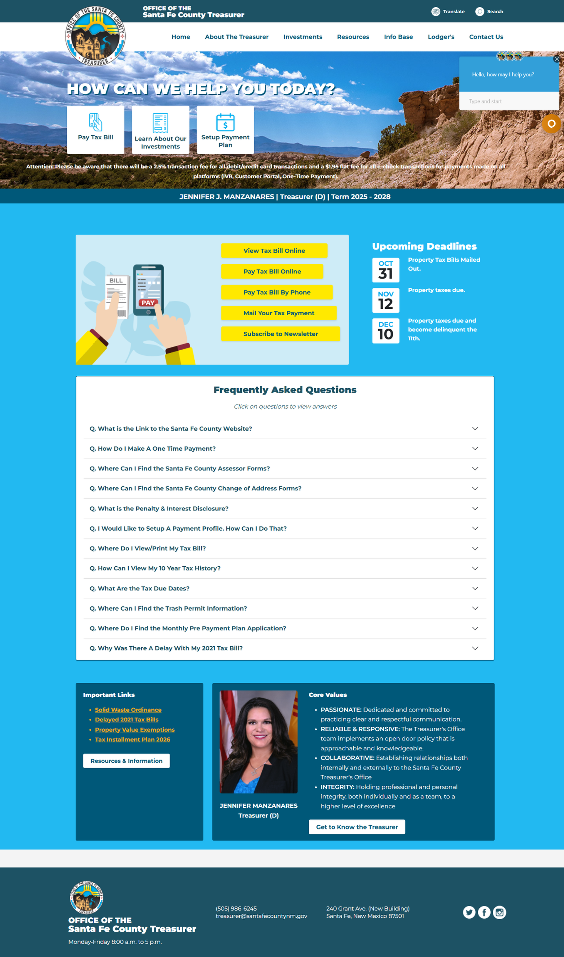 Santa Fe County Treasurer - Home page view