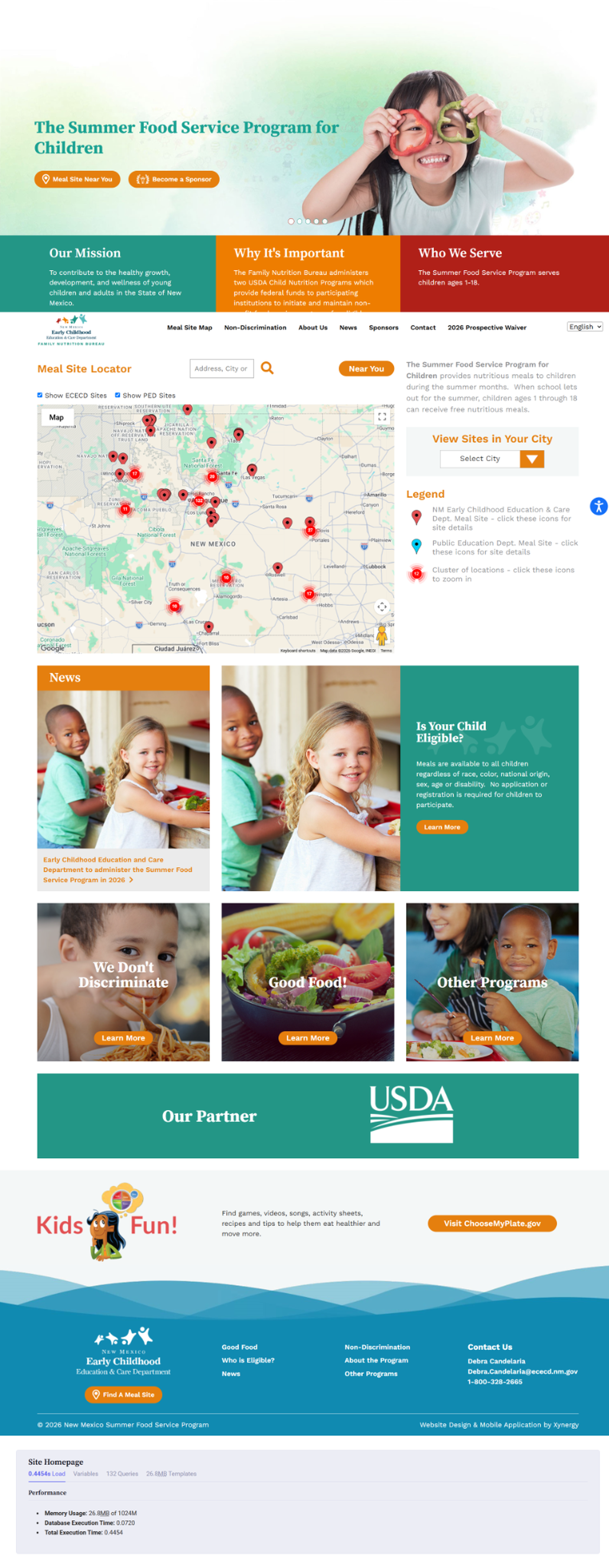 Summer Food Service Program - Home page view